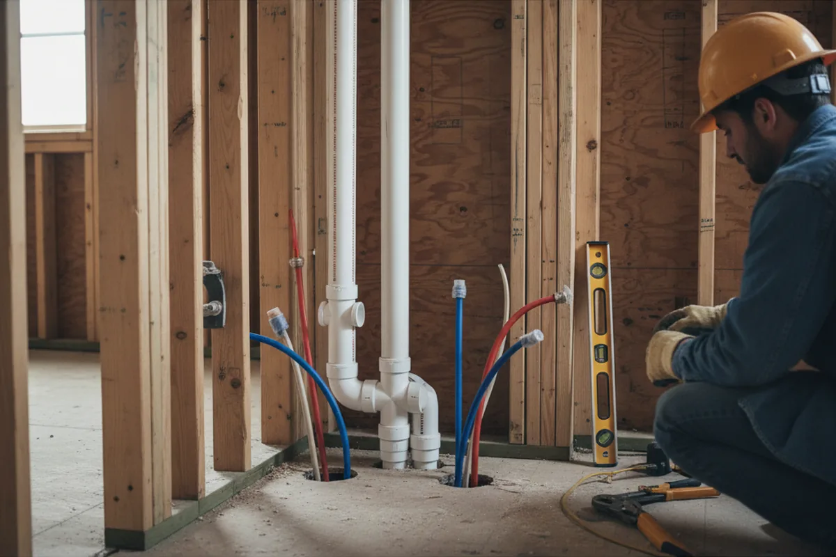 Drain and supply rough-in during Sump Pump Repair in Walling